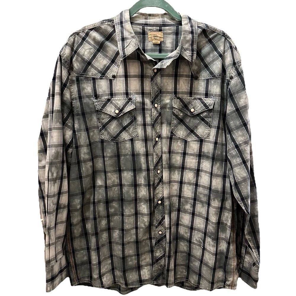 TreVero Pearl Snap Button Down Plaid Men’s Shirt-XL Western Country Rodeo Cotton